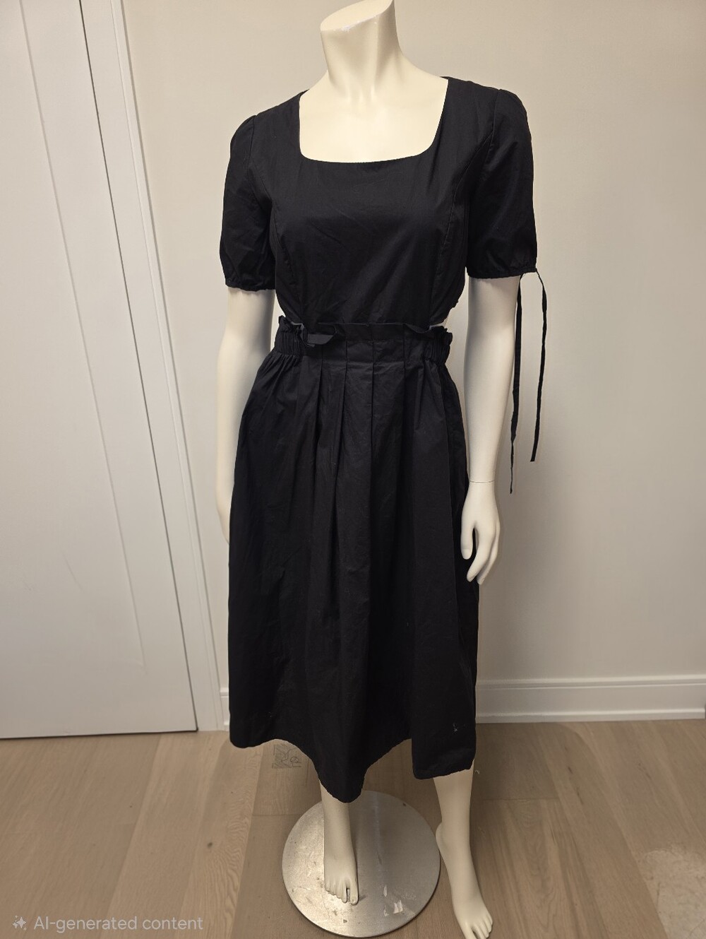 Rinascimento Black Cotton Short Sleeve Midi Dress with Side Side Out M